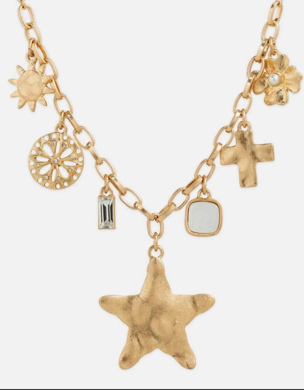 Hammered Large Star Multi Charm Necklace